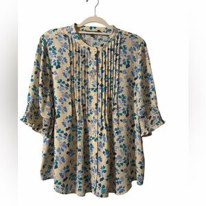 NYDJ Floral Blouse in Blue and Cream